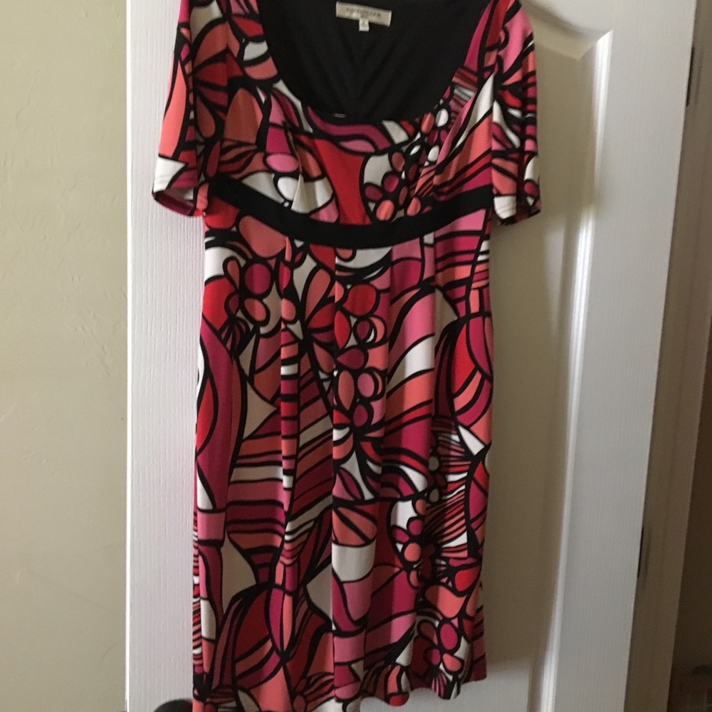 Evan Picone Print High Waisted Short Sleeved Dress